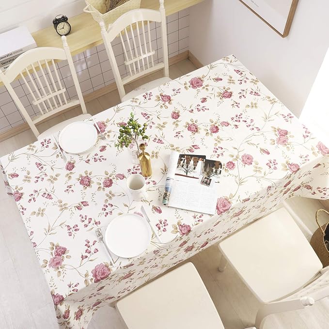 Walrus Heavy Duty Vinyl Tablecloth with Flannel Backing Waterproof Oil-Proof Plastic Table Cloth Stain-Resistant Wipeable Rectangle or Square Table Cover for Indoor and Outdoor (Flowers, 60X84 Inch)