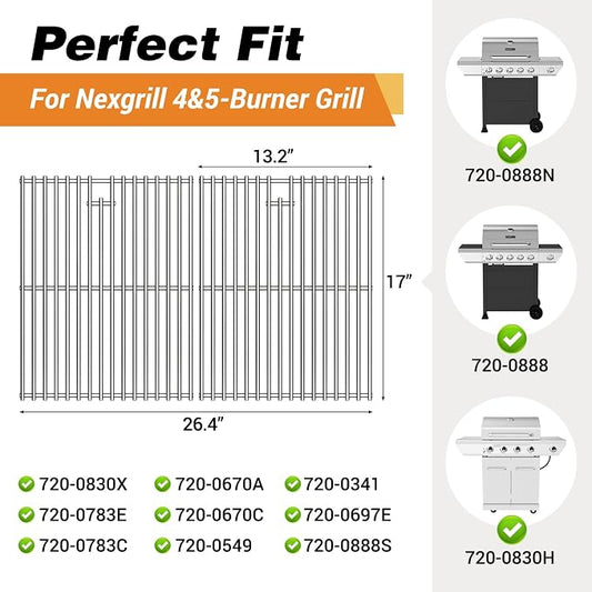 17 Inch Stainless Steel Cooking Grates for Home Depot Nexgrill 720-0830H 720-0830D 720-0783E 720-0783C Gas Grill Replacement Parts Uniflame Gas Grills Cooking Grids 2 Pack