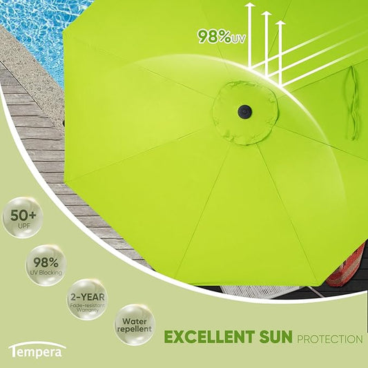 Tempera Patio Market Outdoor Table Umbrella with Push Button Tilt and Crank, Large Sun Umbrella with Sturdy Pole & Fade Resistant Canopy, Easy to Set
