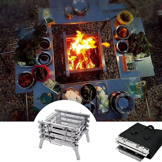 Portable Charcoal Grill for Camping BBQ Grills Outdoor Barbecue Grill Stainless Steel Folding Bonfire Rack Wood Stove Carbon Oven Barbecue Incinerator for 3-5 People,A-1