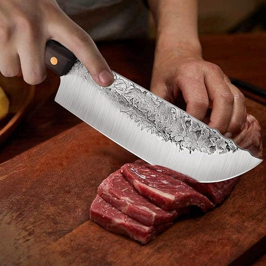 2PCS Meat Cleaver Knife, 7.48" Lightweight Cleaver Knifes, 5.5" Viking Knife with Leather Sheath, Full Tang High Carbon Steel, for Meat Cutting Home & Outdoor Cooking BBQ