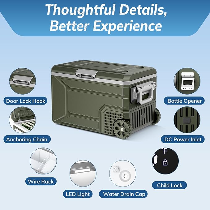 Antarctic Star 12 Volt Refrigerator,68QT(64L)Electric Cooler Compressor, -4℉~68℉ Portable Refrigerator,Car Fridge 12/24V DC 100-240V AC Portable Freezer with Wheels&2 Baskets for Camping,RV,Car,GREEN | 64L Car Fridge Compressor,Plug in Coolers for Vehi...