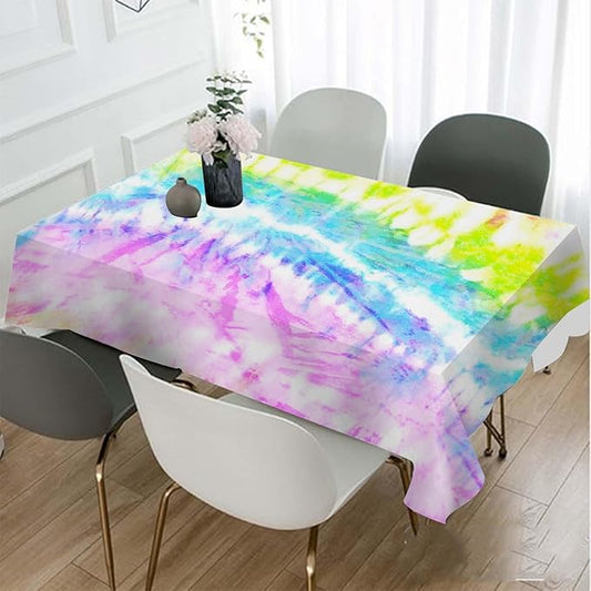 TKS MITLAN Tablecloth Rainbow Tie Dye Table Cloth Rectangle Table 60 x 84 Inch Distorted Watercolor Bright Pattern Vibrant Kitchen Decorations for Home Dinner Party