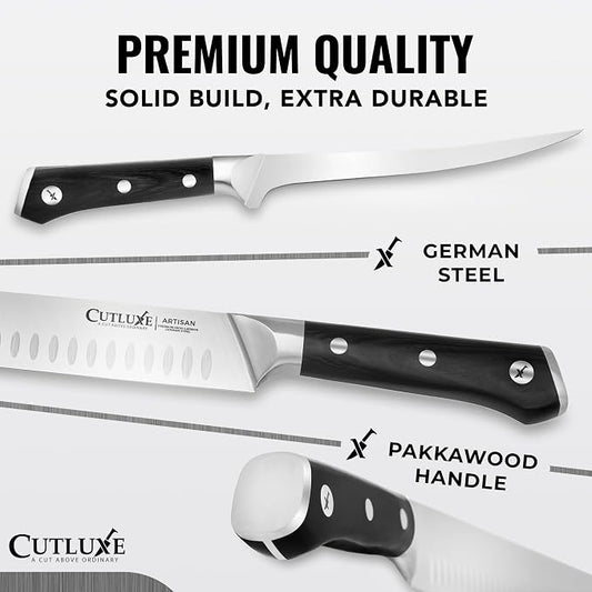 Cutluxe Butcher Knife Set, Brisket, Breaking, Boning & Fillet for Meat | BBQ Carving Blades, Ultra Sharp German Steel, Full Tang Ergonomic Handles – Grilling Gift for Men