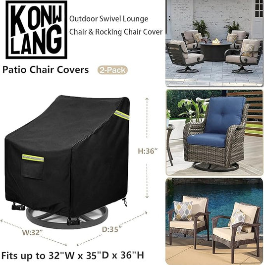 Outdoor Swivel Lounge Chair Cover 2 Pack,(32W x 35D x 36H inches ) 100% Waterproof Heavy Duty Outdoor Chair Covers, Patio Chair Covers Waterproof Patio Furniture Covers(Black)
