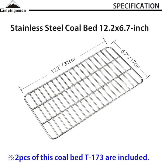 CAMPINGMOON Grill Grates Replacement Coal Bed Charcoal Fire Grate Stainless Steel for Barbecue Outdoor Cooking T-173 (2pcs, 12.2x6.7-inch)