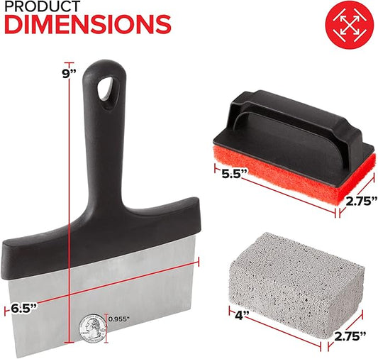 Modern Innovations 25-Piece Griddle Cleaning Kit, 20 Scouring Pads, 3 Grill Bricks, 1 Indoor Grill Scraper, 1 Handle, Pumice Stone Brick, Blackstone & Weber Compatible BBQ Flat Top Cleaner Accessories