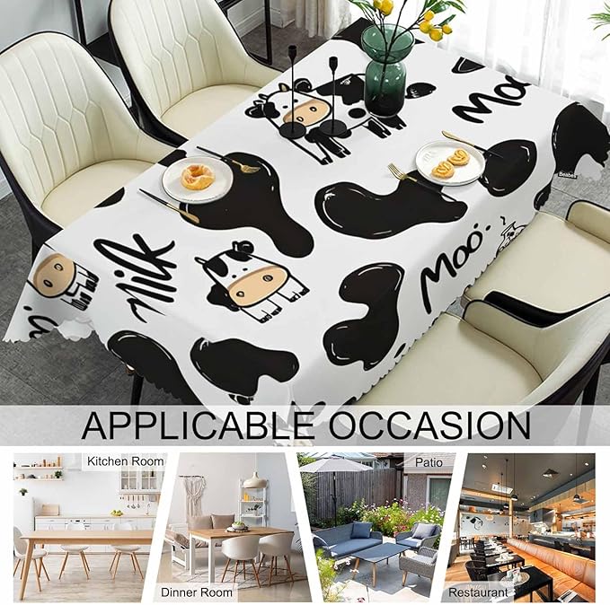 Cow Cute Table Covers Farm Milk Cattle Heavy Weight Tablecloth Cow Print Picnic Table Cloth for Kitchen Dinning Tabletop Outdoor BBQ Buffet Rectangle 52x70 Inch