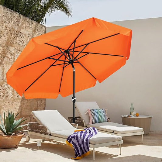 MASTERCANOPY 9ft Patio Umbrella with Valance, Crank & Tilt, Orange | 8 ribs, UV/fade-resist, waterproof, vent, for garden/deck/yard/pool