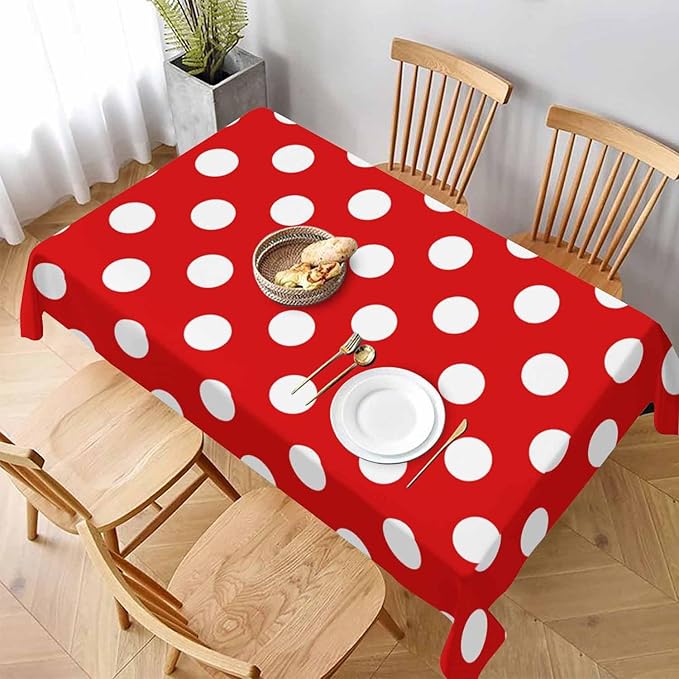 TKS MITLAN Tablecloth Polka Dots Red Table Cloth Rectangle Table 60 x 84 Inch Repeat Round Spots Classic Simple Symmetry Geometric Kitchen Decorations for Home Dinner Party