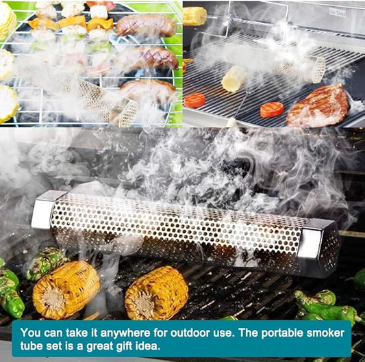 Smoker Tube 12in Pellet Smoker Tube Stainless Steel Smoke Tube for Hot or Cold Smoking 5 Hours of Billowing smoke Portable BBQ Smoking tube Generator Electric Charcoal Gas Grill Smoker