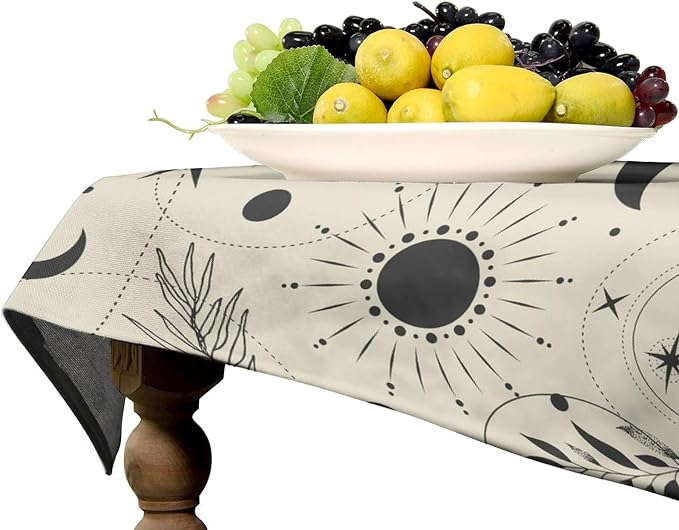 Sun Moon Tablecloth Vintage Boho Mystical Celestial Star Galaxy Space Table Cloth Water Resistant Wipeable Table Cover for Picnic Party Holiday Kitchen Dinner 55"x55"