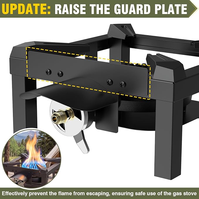 BESTFIRE Propane Burner, 100,000 BTUs High Pressure Single Propane Stove - Upgraded Heat Shield, 4.1ft Adjustable Hose with Regulator, Gas Stove for Outdoor Cooking, Turkey Fry, Seafood Boil