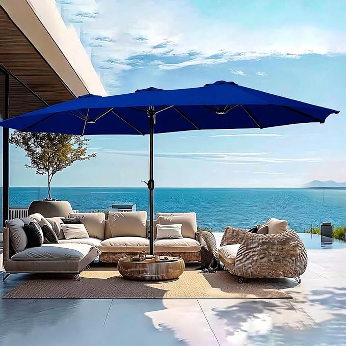 15ft Patio Umbrella Replacement Canopy for 12 Ribs, Large Outdoor Umbrella Top Cover Only,Double-Sided Fabric for Market Umbrellas, Sombrillas de Patio Repuesto (Frame NOT Included),Blue