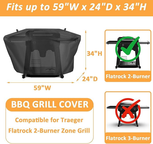 Grill Cover for Traeger Flatrock Grill Griddle, Waterproof Full-Length Cover for Traeger 2-Burner Zone Griddle TF2NN46DN Accessories, 59 Inch Flat Top Griddle Cover Replacement for BAC816