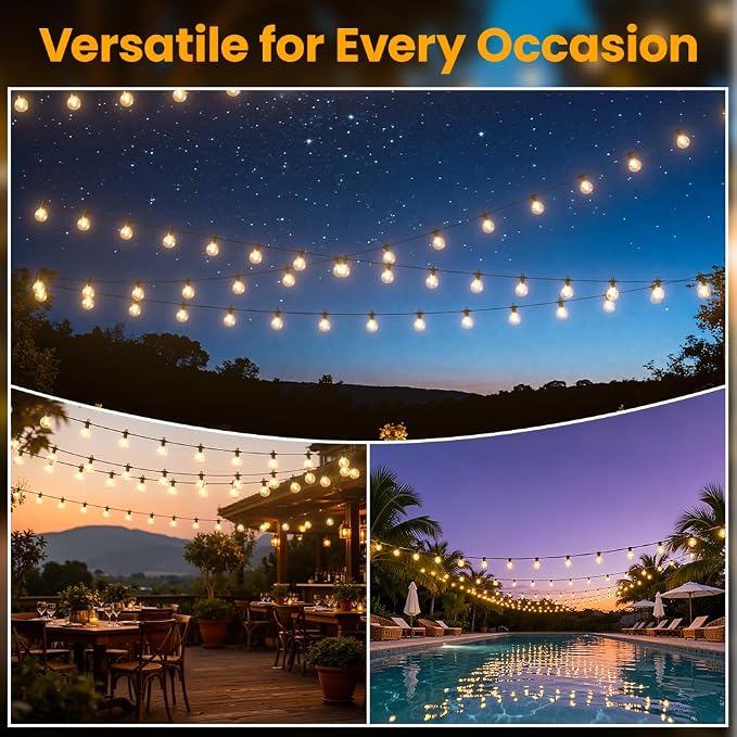 LED Outdoor String Lights, 240FT Patio Lights Outdoor Waterproof with 120+3 Shatterproof G40 Edison Globe Bulbs, 2700K Warm White Hanging Light, Dimmable Light for Outside Backyard Garden Bistro Porch