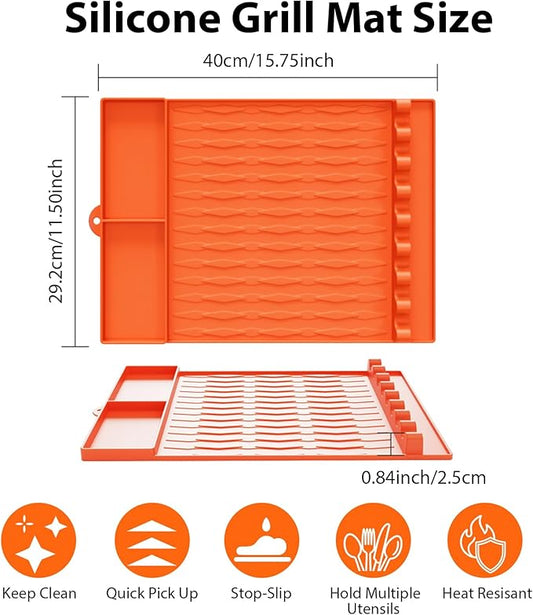 Jalopink Heat-Resistant Silicone Grill Mat Compatible with Blackstone, 15.75"x11.5" Non-Stick BBQ Grill Pad, Reusable Outdoor Spatula Mat for Griddle, Kitchen, Patio Accessories(Orange)