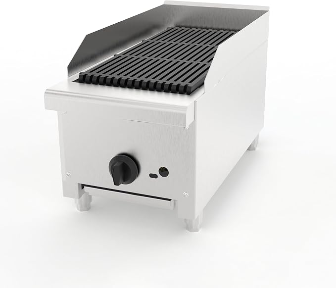 12" Commercial Propane Grill – 28,000 BTU 1-Burner Countertop Gas Grill with Cast Iron Grates & Lava Rocks, Convertible Between Propane & Natural Gas.Gas Charbroiler for Home & Commercial Kitchen.