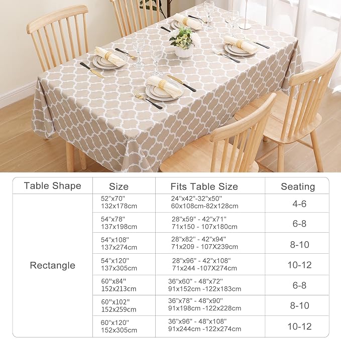 Smiry 2 Pack Rectangle Tablecloth, Wipeable Spillproof Vinyl Tablecloths with Flannel Backing for Rectangle Tables, Waterproof Plastic Tablecloth for Dining, Camping, and Indoor (52"x70", Khaki)