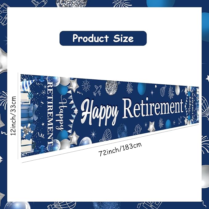 Happy Retirement Table Runner, Navy Blue Sliver Retirement Theme Linen Fabric Table Runner for Everyday Use 72 x 13 Inches, Washable Table Cover for Indoor Outdoor Kitchen Dining Table Decor