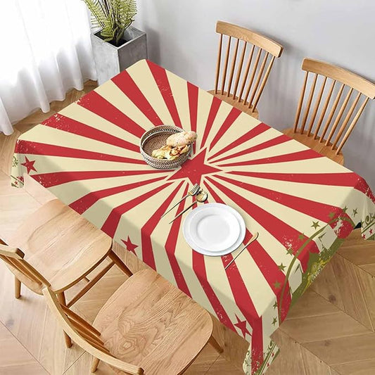TKS MITLAN Vintage Circus Tablecloth 52 x 70 Inch Rectangular Carnival Red Stars Sunbeam Fun Performing Art Oblong Table Cloth Kitchen Table Decorations for Home Dinner Party