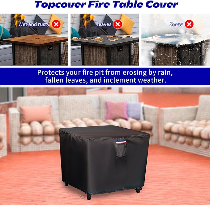Fire Pit Cover,38 inch Square Propane Gas Outdoor Fire Table Cover,600D Waterproof and Windproof Heavy Duty Fabric Firepits Covers for Patio Table Fireplace -38"Lx38"Wx28"H,Black