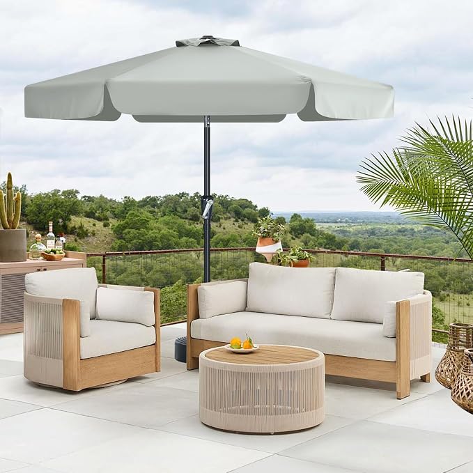 MASTERCANOPY 7.5ft Patio Umbrella with Valance, Crank & Tilt, Light Gray | 6 ribs, UV/fade-resist, waterproof, vent, for garden/deck/yard/pool
