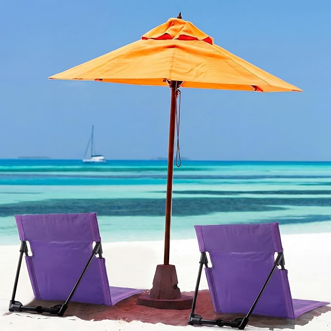 Karenhi 2 Pcs Foldable Poolside Beach Chairs for Edge of Pool Portable Beach Chairs Folding Pool Seats with Back Support Carry Bag for Adults Traveling Camping Picnic Lawn (Purple)