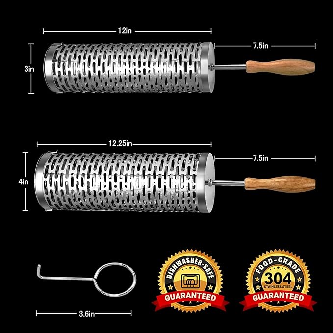 BBQ Rolling Vegetable Grill Basket: Barbecue Smoker Grill Rolling Baskets for Outdoor, Christmas Birthday Gifts for Dad Men Husband Unique 2pcs