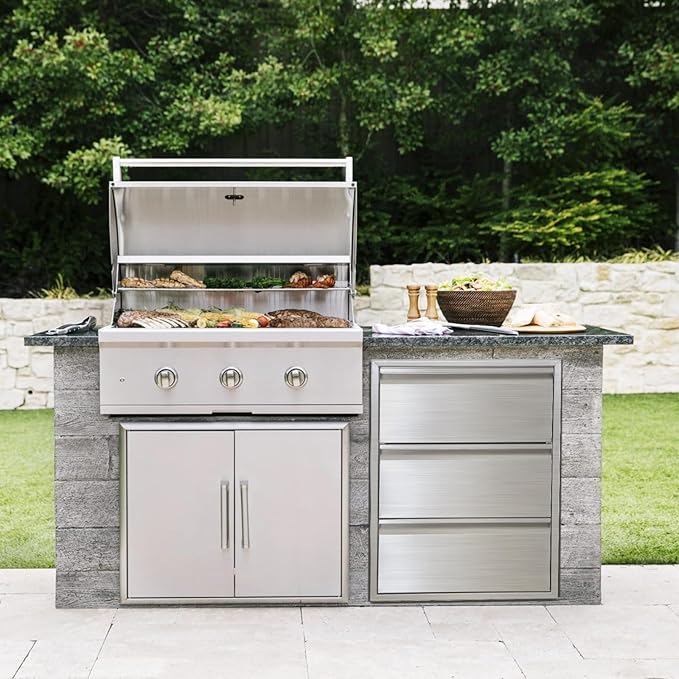 18" W x 23" H x 23" D Outdoor Kitchen Drawers with Paper Towel Holder, 3-Layer Outdoor Kitchen Access Drawer, Stainless Steel Built-in BBQ Drawer for Outdoor Kitchen Island, Patio Grill Station
