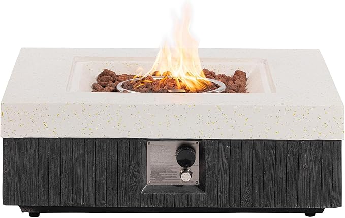 COSIEST 35" Outdoor Propane Fire Pit Table Square Gas Fire Pit Table with Concrete & Wood Grain Design, 50000BTU Electronic Ignition Fire Tables for Patio, Backyard, Garden Heating