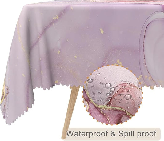 54x108inches Marble Tablecloth Abstract Purple Pink Marble Texture Golden Crack Modern Table Cloth Waterproof Stain Resistant Table Cover for Kitchen Dining Room Living Room Cafe Restaurant