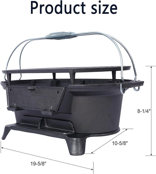 Cast Iron Hibachi Grill & Skillet Combo, Portable Charcoal Hibachi Grills, Compact Camping Charcoal Cooker for Tailgating, Picnics & Hunting (A)