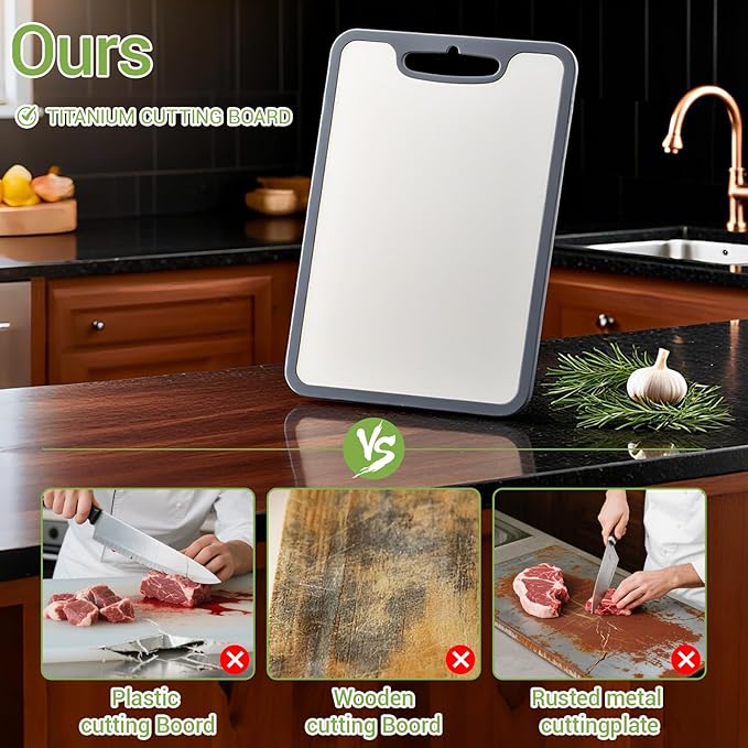 Titanium Cutting Boards for Kitchen & Camping,Metal Cutting Board,Stainless Steel Cutting Board,Chopping Boards for Kitchen and Camping,Silicone Edge for Non-Slip & Non-Cut Medium(14''×9.8'')