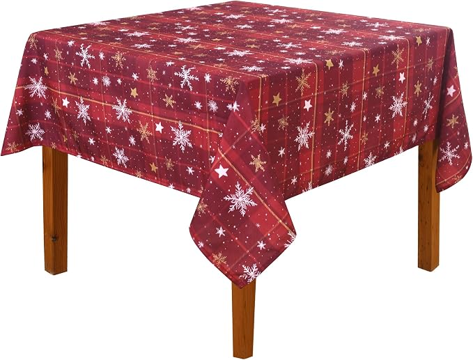 DWCN Christmas Checkered Tablecloth - Red Buffalo Plaid Snowflake Square Table Cloths, Winter Farmhouse Table Decorations for Christmas Dinners, Holiday, Party, 40 x 40 Inch