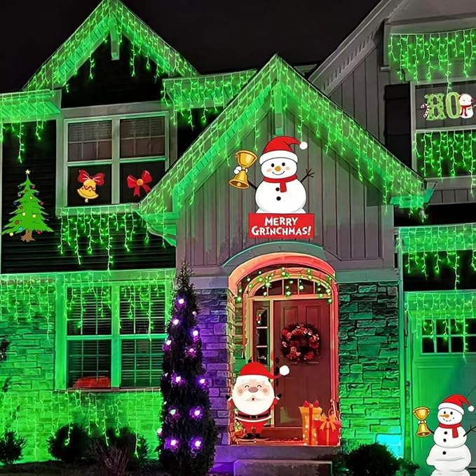 YEGUO 33ft 400 LED Icicle Lights for Outside, 80 Drops Halloween Lights Connectable, 8 Modes Icicle String Light with Memory(Green)