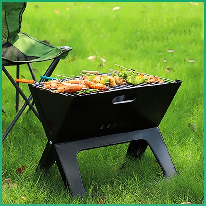 Notebook Charcoal BBQ Grill, Instant Foldable & Easy Portability, For Outdoor Barbecues Camping Traveling Picnics Garden Beach Party Black