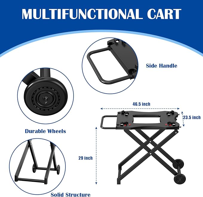 SafBbcue Outdoor Collapsible Grill Table for Weber Q Series Q1200 Grill, Foldable Grill Stand for Weber Q1000 Q2000 Q2200 Table Top Grill Accessories with Transport Handle and Wheels