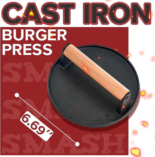 Grilliance Smash Burger Press Kit, 3 in 1 Hamburger Press Patty Maker, Dark Black Cast Iron Burger Press, Cleaning Pad Set for Grill, Griddle, Flat top, Kitchen, Cooking