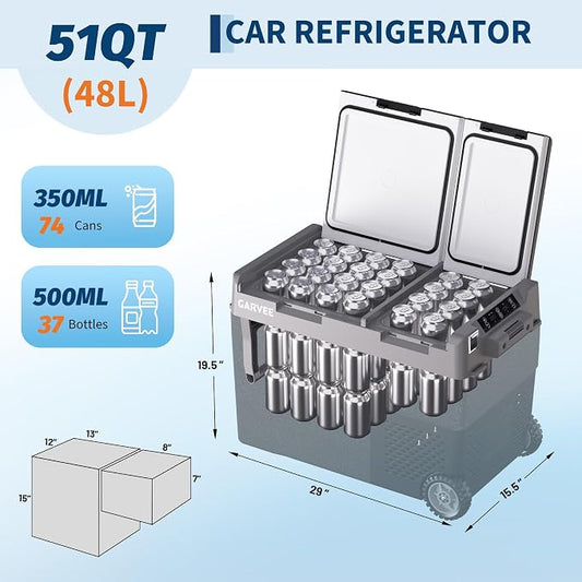 Car Refrigerator, 51QT(48L) Dual Zone Car Fridge Portable Freezer Compressor Electric Cooler, Portable Refrigerator, Rapid Freezing, -4°f to 68°f, 12/24V Can Internal Battery (Not Included) LCD Built-