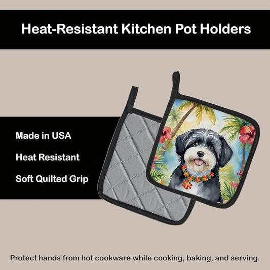 Caroline's Treasures Havanese Luau Pair of Pot Holders Kitchen Heat Resistant Pot Holders Sets Oven Hot Pads for Cooking Baking BBQ, 7 1/2 x 7 1/2