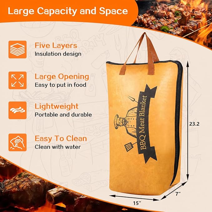 BBQ Blanket for Resting Meat, Meat Resting Blanket for Grilling Accessories, Reusable Smoker Grilling Meat Insulated Resting Bag, BBQ Accessories for Large Brisket, Gifts for Men, Dad (23 Inch)