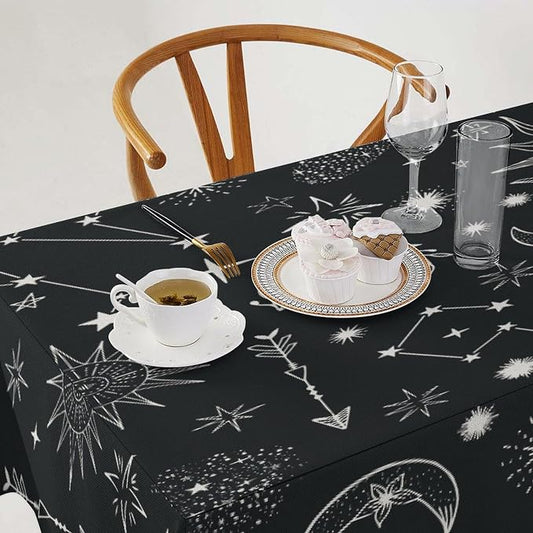 Sun Moon Tablecloth Boho Astrology Celestial Star Crescent Galaxy Space Table Cloth Water Resistant Wipeable Table Cover for Picnic Party Holiday Kitchen Dinner Table 60"x110"