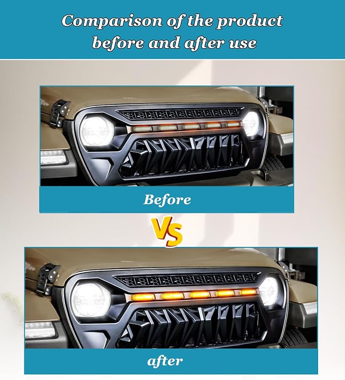 5 PCS Amber Led Grill Lights Fits for 2024-2025 Jeep Wrangler JL JLU & Gladiator JT Original Factory Grille with Fuse Adaptor