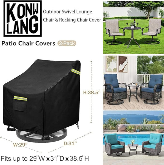 Outdoor Swivel Chair Cover 2 Pack,(29W x 31D x 38.5H inches )100% Waterproof Heavy Duty Outdoor Rocking Chair Covers, Patio Chair Covers Waterproof Patio Furniture Covers ( Black)