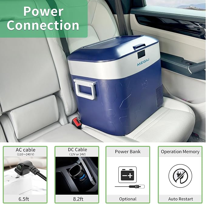 Megiu Car Refrigerator Portable Car Fridge 12V Refrigerator 23 Quart (22 Liter) Freezer Compressor Cooler 12V/24V DC 110~240 V AC for Outdoor Camping Travel Home Use -18℃~+15℃ (Blue)