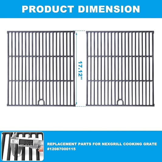 LS'BABQ Grill Grates Replacement Parts for Nexgrill 5 Burner 720-1046 720-1046A Gas Grill, 2 Pack Cast Iron Cooking Grid for Nexgrill 720-1046 Replacement Parts 5 Burner, 17.12'' x 17.12''