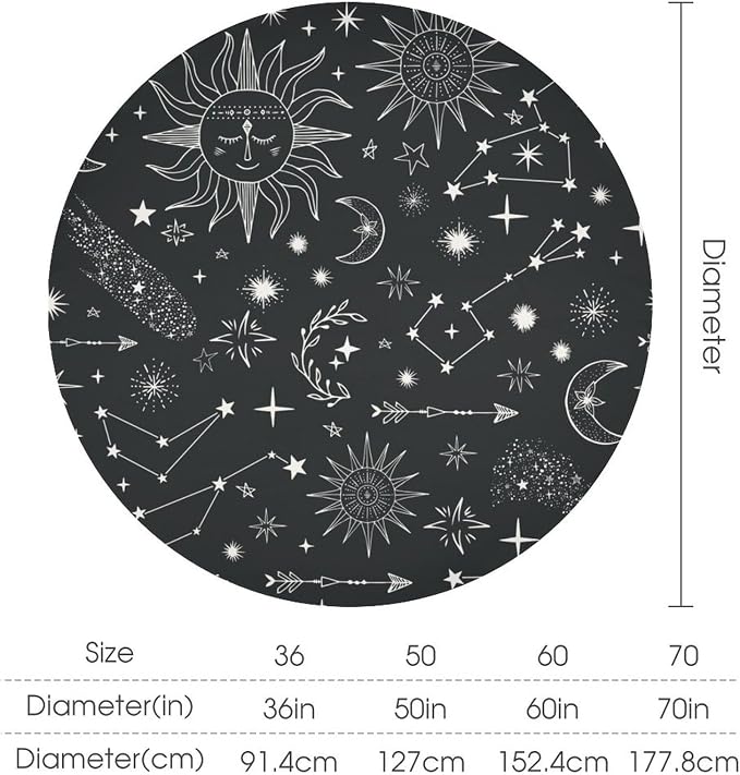 Sun Moon Round Tablecloth Boho Astrology Celestial Constellation Star Crescent Galaxy Space Table Cloth Water Resistant Wipeable Table Cover for Picnic Party Holiday Kitchen Dinner Table 36"