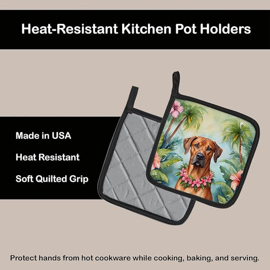 Caroline's Treasures Rhodesian Ridgeback Luau Pair of Pot Holders Kitchen Heat Resistant Pot Holders Sets Oven Hot Pads for Cooking Baking BBQ, 7 1/2 x 7 1/2
