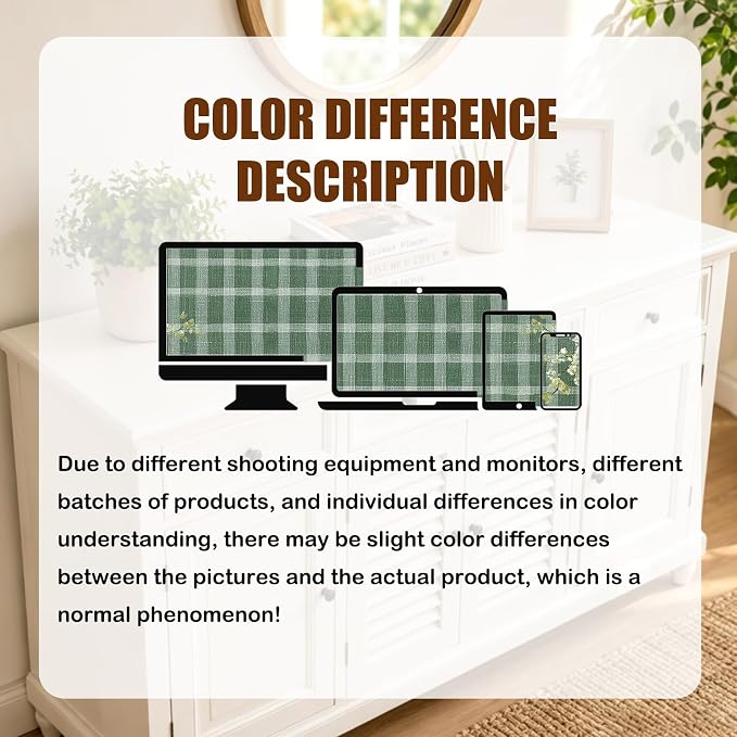 Nuxovilar Tablerunner and Placemats Set of 7 Green Plaid with Daisy Decor Linen Square Placemats for Dining Dining Sets and Accessories Outdoor Picnic, Patio Dinner, Daily Meals